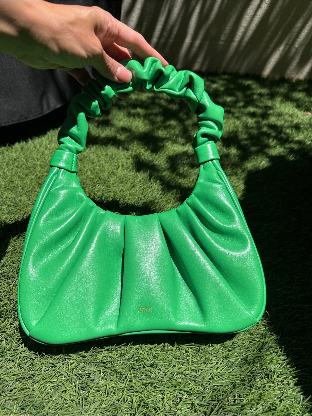 Green Ruched Handle Shoulder Bag - Women